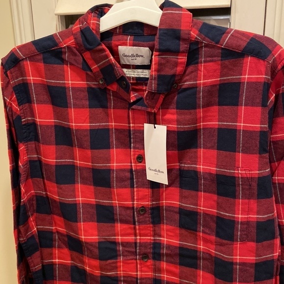 Goodfellow & co red navy plaid button down new - Picture 7 of 7